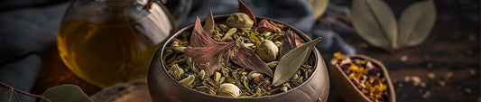 leaves in wooden bowl