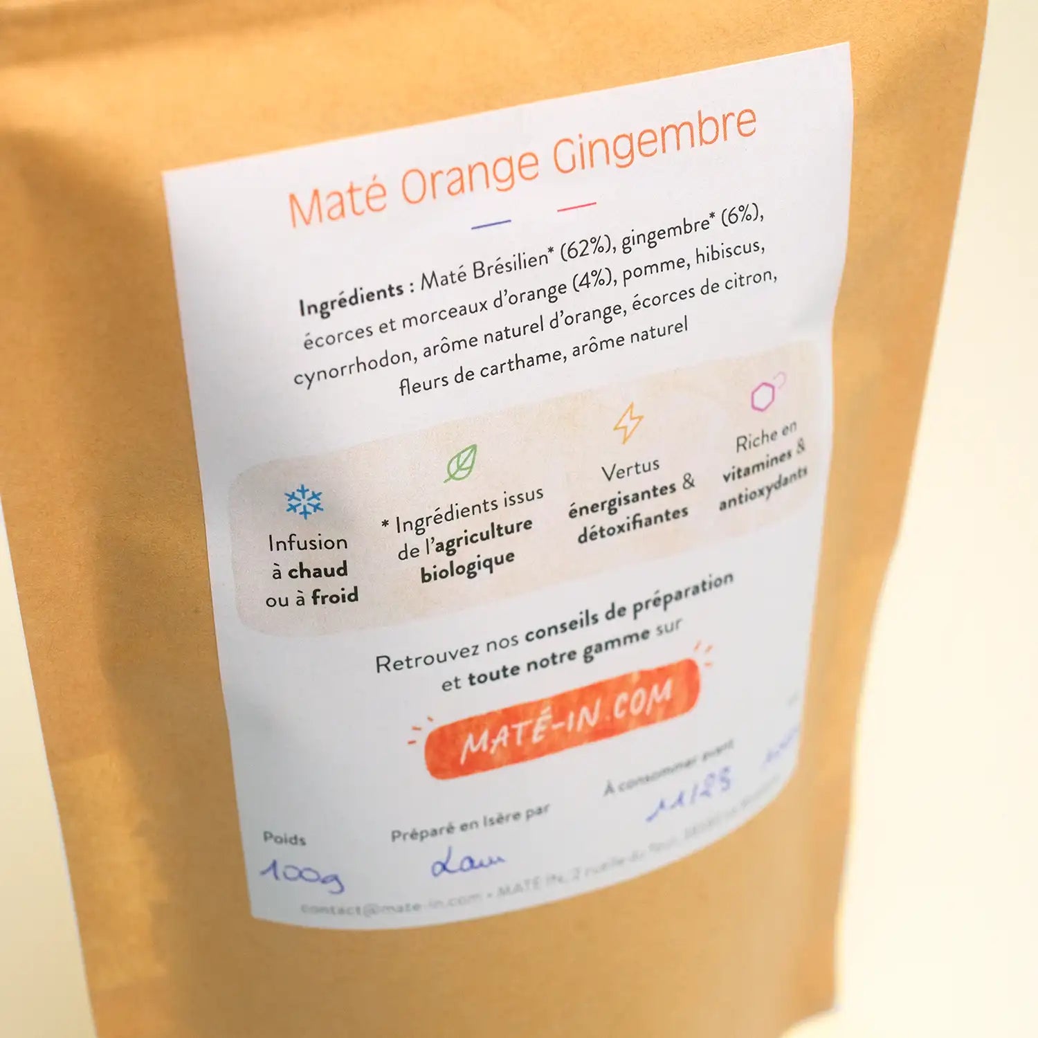 sachet maté bio orange gingembre ingrédients